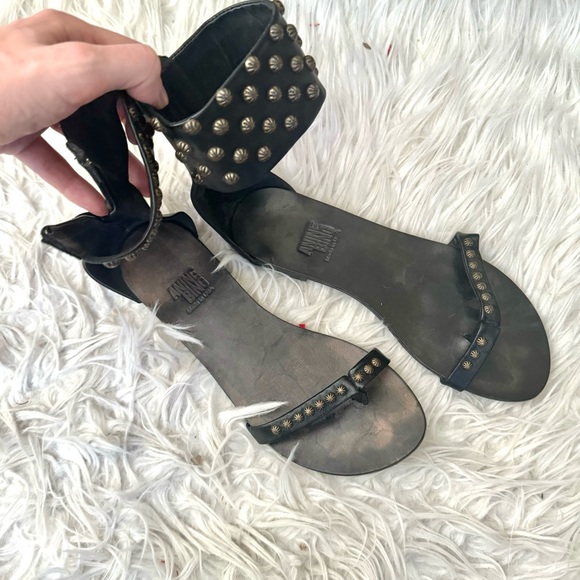 Anine Bing Ankle Cuff Studded Leather Thong Toe Sandals Black Size 8/38 - Picture 2 of 9